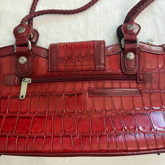 Marc Chantal (MC) Red Faux Croc Embossed Shoulder Bag W/ Double Braided Straps - Picture 14 of 16